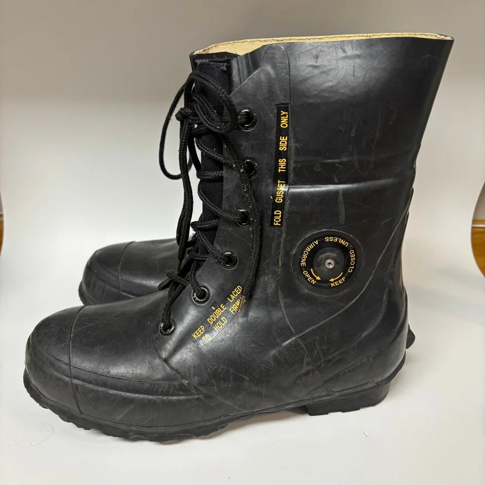 Vintage Black Mickey Mouse Boots Mens 10E Rubber Cold Weather Military Style
